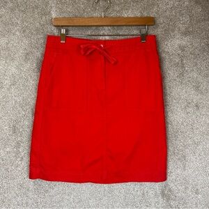 Talbots Skirt Womens 2 Red Linen Blend Drawstring Waist Pockets Casual- 3792